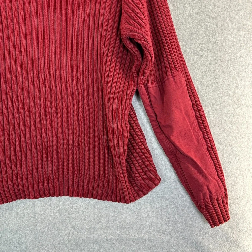 American Eagle Y2K Cotton Mockneck Elbow Patch Ribbed Sweater Brick Red Mens XL